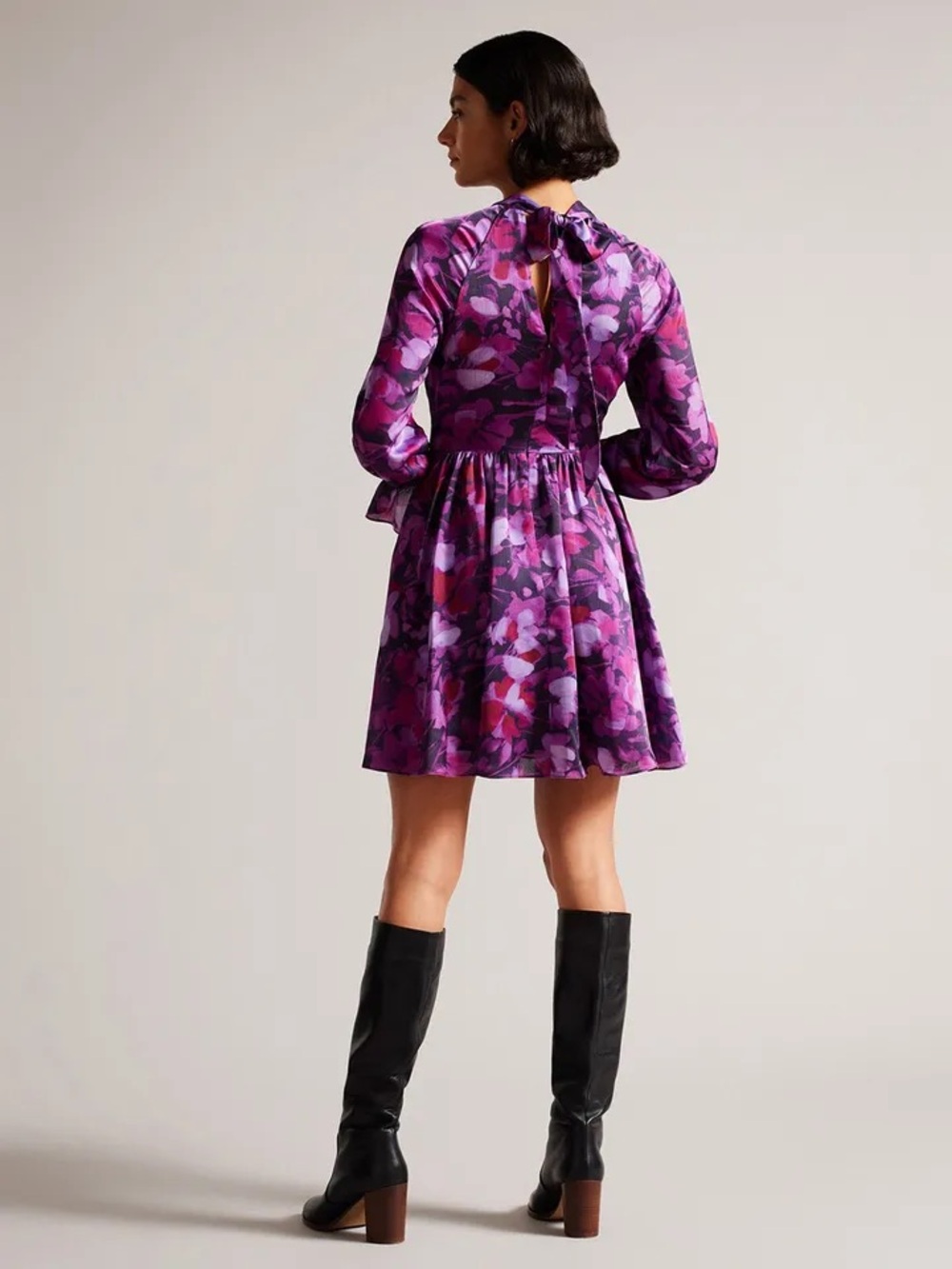 Ted Baker Sammieh Purple Floral High-Neck Mini Dress - Picture 2 of 7